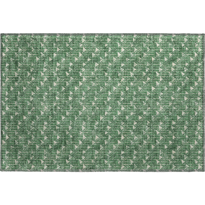 Premium Machine Washable Cerrito AMF514 Green Rug, Rectangle 1'8" x 2'6"