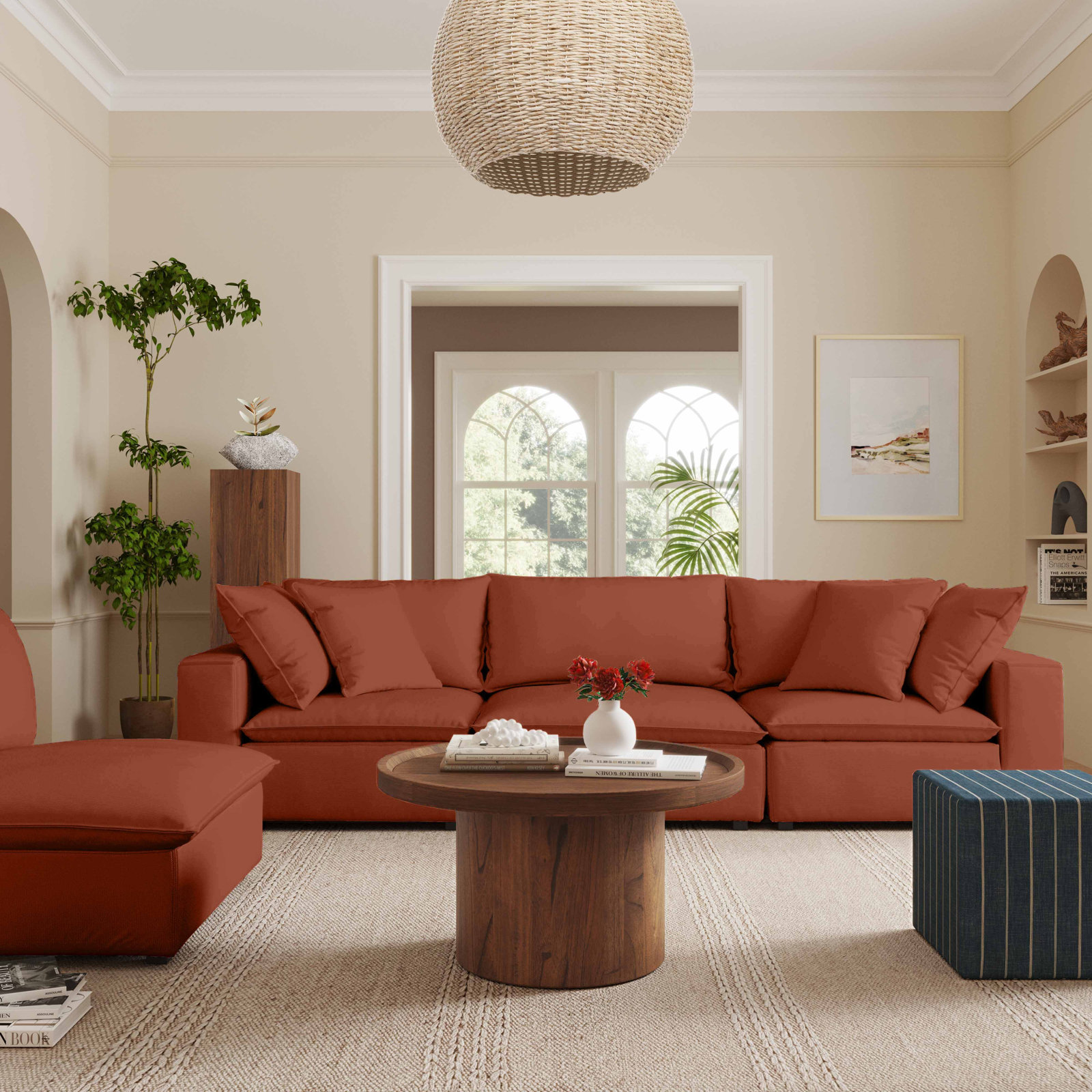 Ellaria 120" Modular Sofa, Red Polyester Blend
