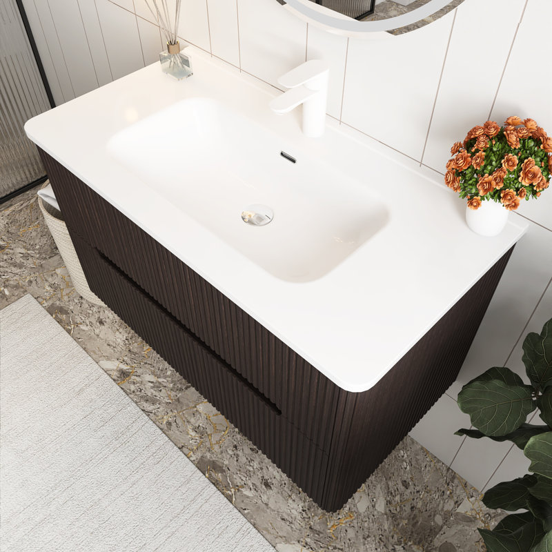 Meuble-lavabo mural simple 36 po avec comptoir en céramique 36 po, Noir, noir, noir, noir