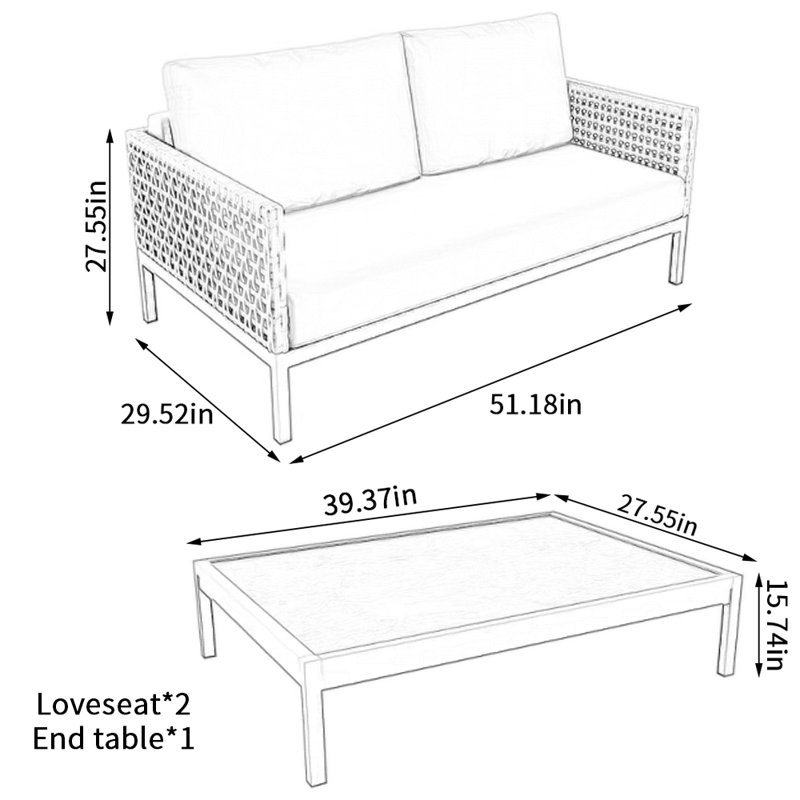 Ensemble de conversation d'extérieur moderne et imperméable pour 4 personnes avec coussins Modern Modern