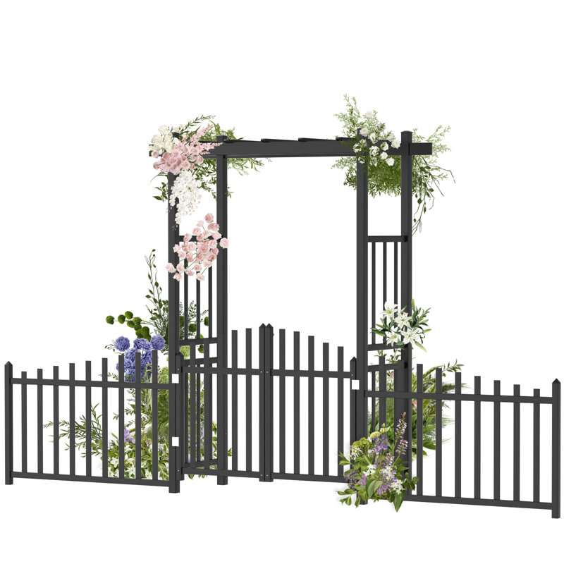 85 po Tonnelle de jardin en PVC avec barrière et clôture, Noir