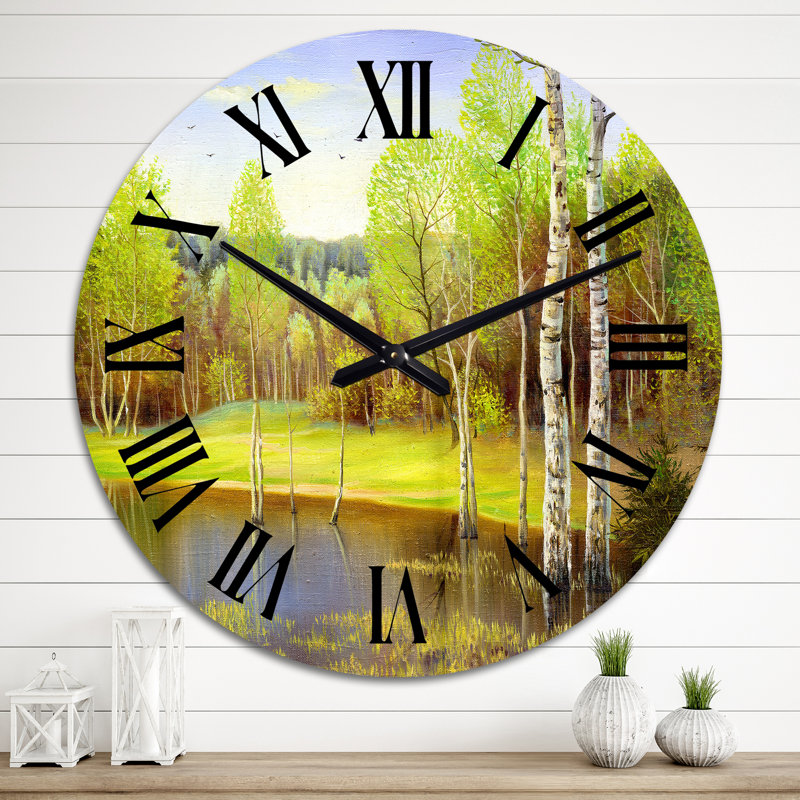 Beautiful Summer River Green Landscape IV - Horloge murale, Grand