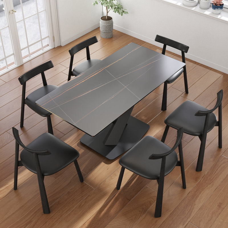 Ensemble de table de salle à manger 7 pièces 7 pièces avec 6 chaises en similicuir, Lauren Blackgold, Noir