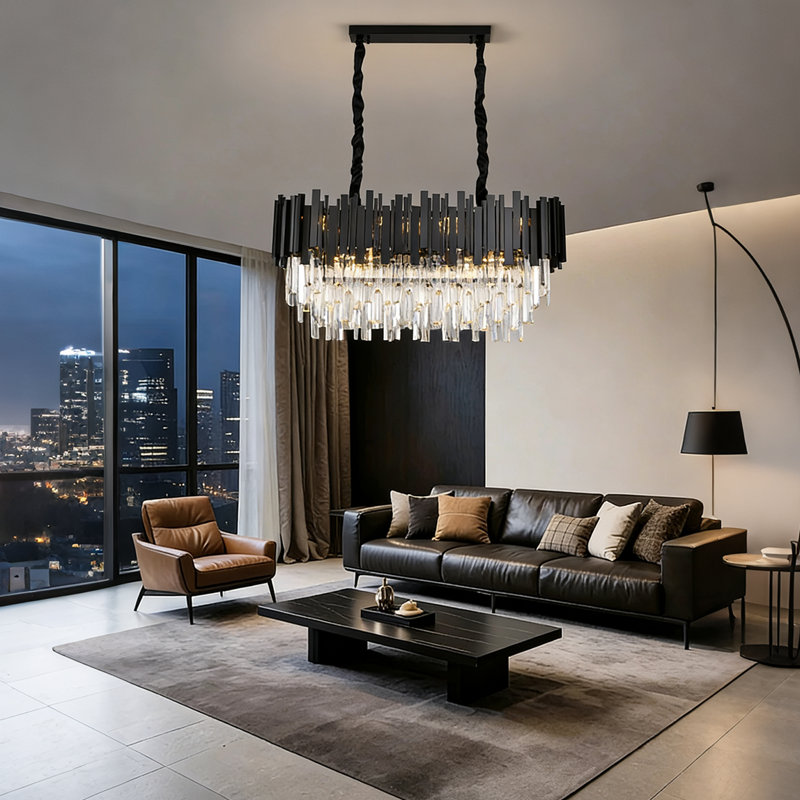 10 - Light Chandelier, Length 80cm, Matte Black