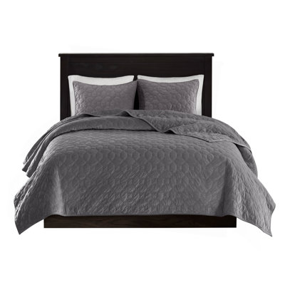 3 Piece Velvet Quilt Set Grey Full/Queen