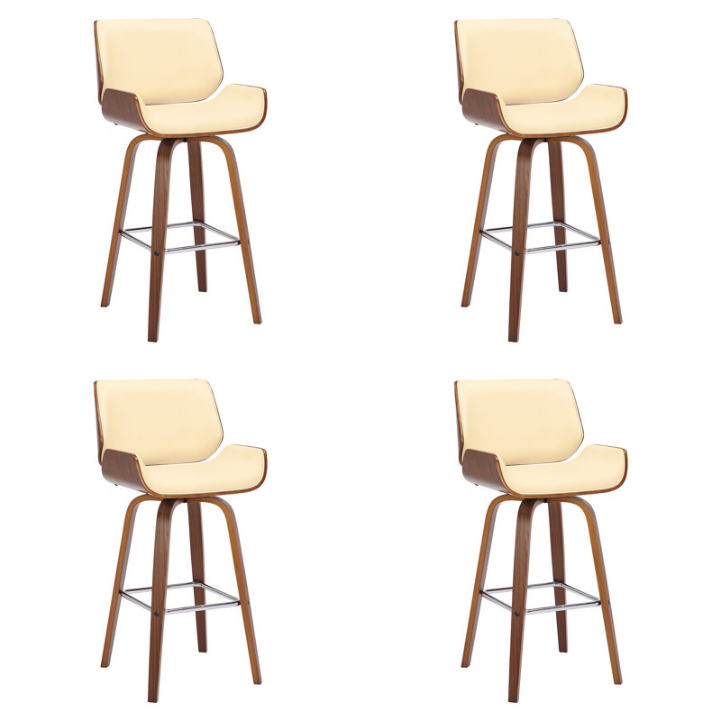 Tyler Counter Height Or Bar Height Swivel Upholstered Bar Stool In Wood Finish , 4, Bar Stool (30" Seat Height), Cream/Walnut