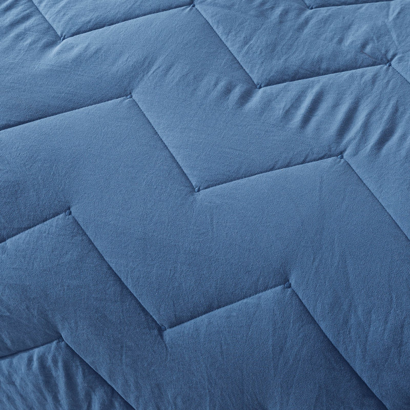 Polyester Chevron / Zig Zag Quilt, Blue, Twin Quilt + 2 Shams