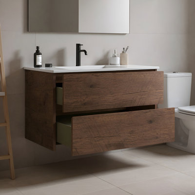 Kersha 36 Inch Single Bathroom Vanity with Ceramic Top with Overflow, Pre-Assembled