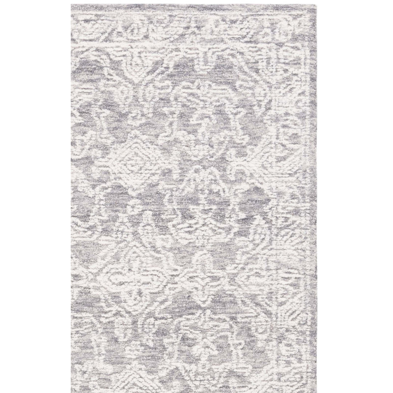 Calmar Ebony Hand Tufted Wool Cotton Damask Rug in Gray/Ivory, Runner 2'3" X 9'