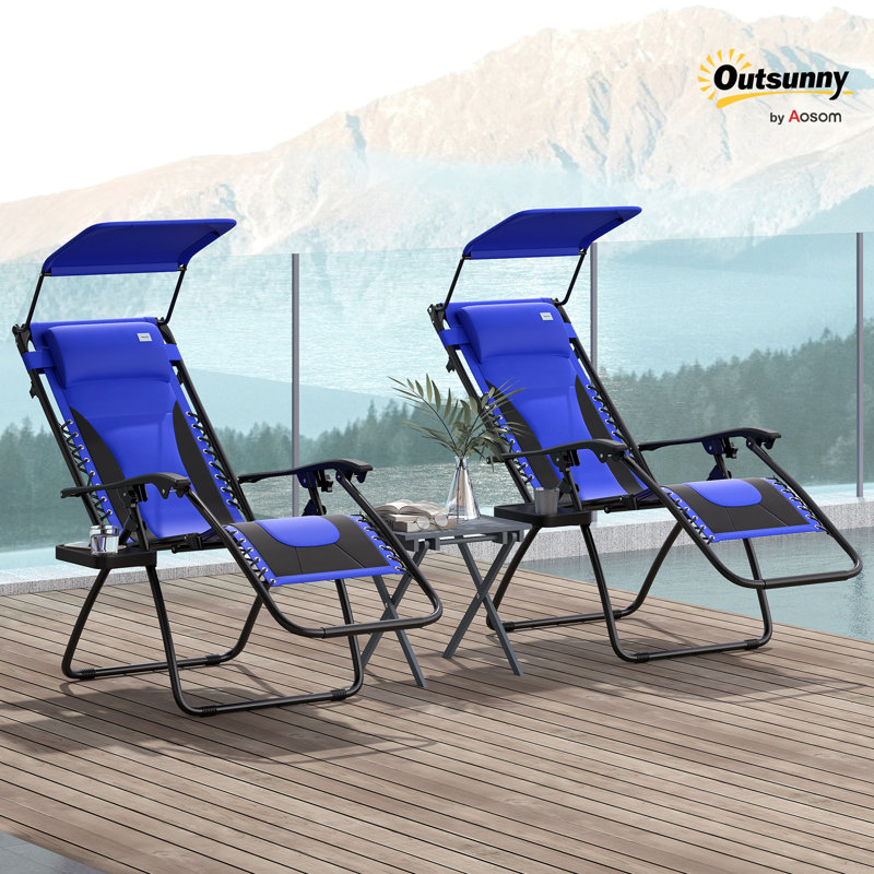 89cm Long Chaise Lounge Set with Cushions, Blue