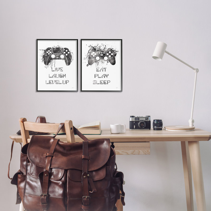 «Gamer Play Splash Controllers», ensemble de 2 giclées encadrées par Mary Urban, Giclée encadrée noir minuit