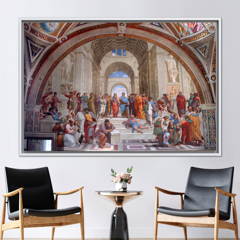 Socrates and Aristotle Oil Painting Print on Canvas by Raffaello Sanzio for Wall Decor, 10" H x 14" W, White