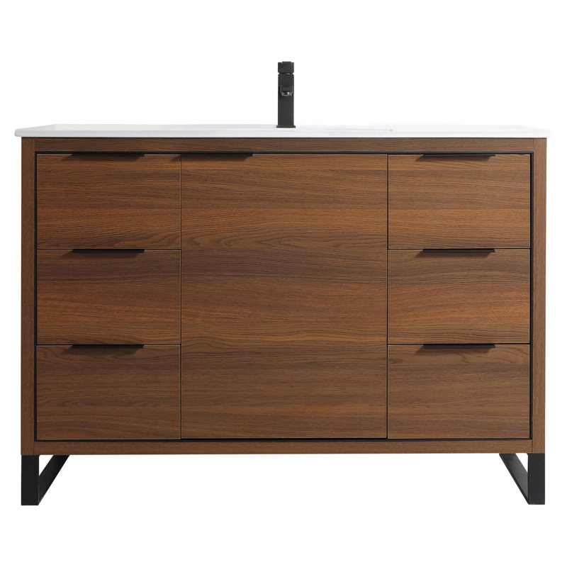 Ensemble de meuble-lavabo simple 48 po, Noir mat, Noyer
