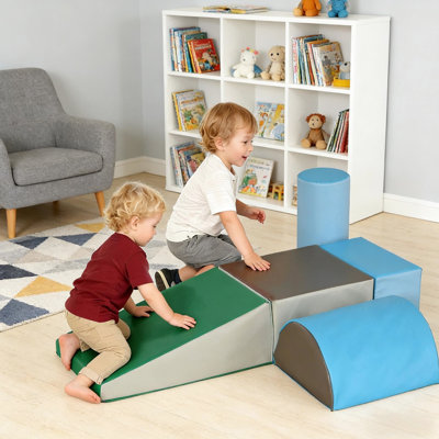Doux jeu d'activité, fait de mousse et de cuir d'unité centrale, 5 pièces pour ramper à explorer, développe la motricité, chambre de bébé idéale avec blocs de sécurité, offrant des configurations infinies, 18 mois et plus, lumineux