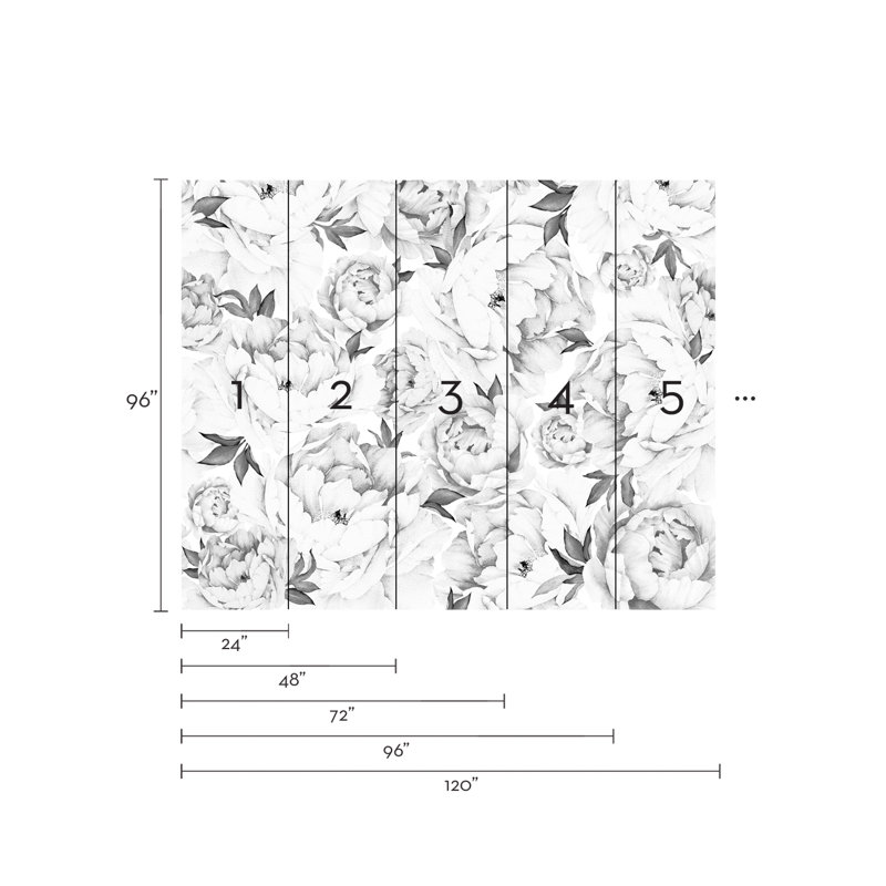 Carreau de papier peint auto-adhésif, L 108 po x l 120 po, Noir / Blanc