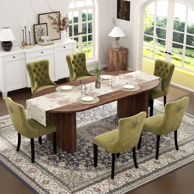  Table de salle à manger Farmhouse, table de salle à manger extensible rectangulaire avec chaise de salle à manger en velours capitonné