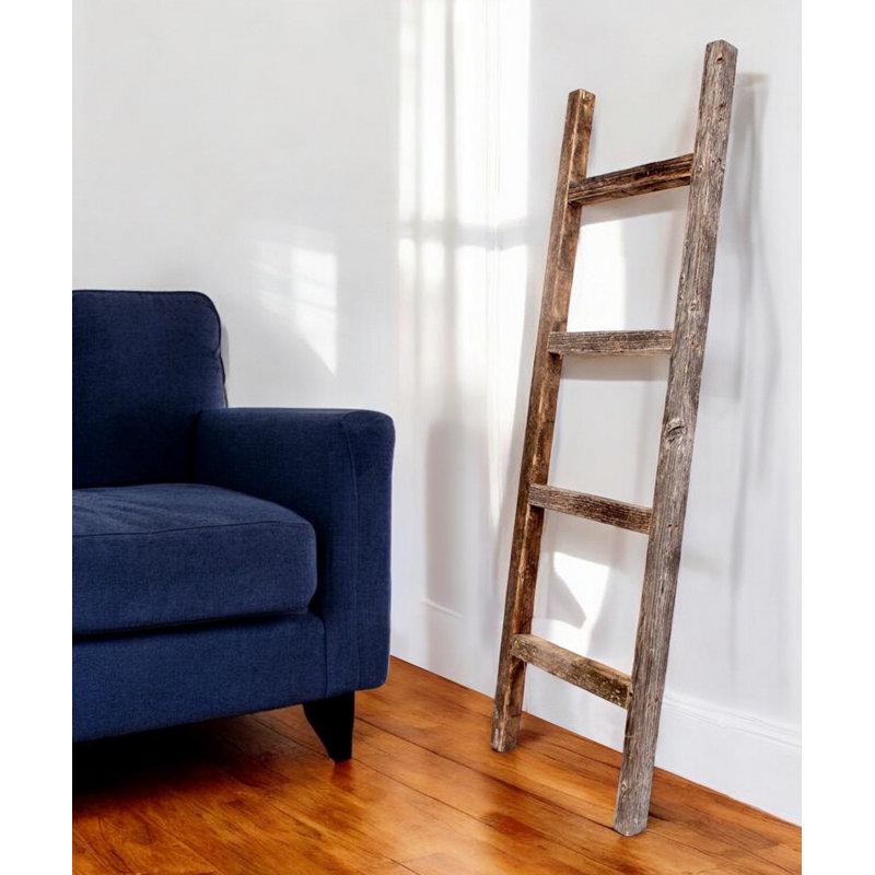 48" Gray Rustic Four Step Wood Ladder Shelf, Gray
