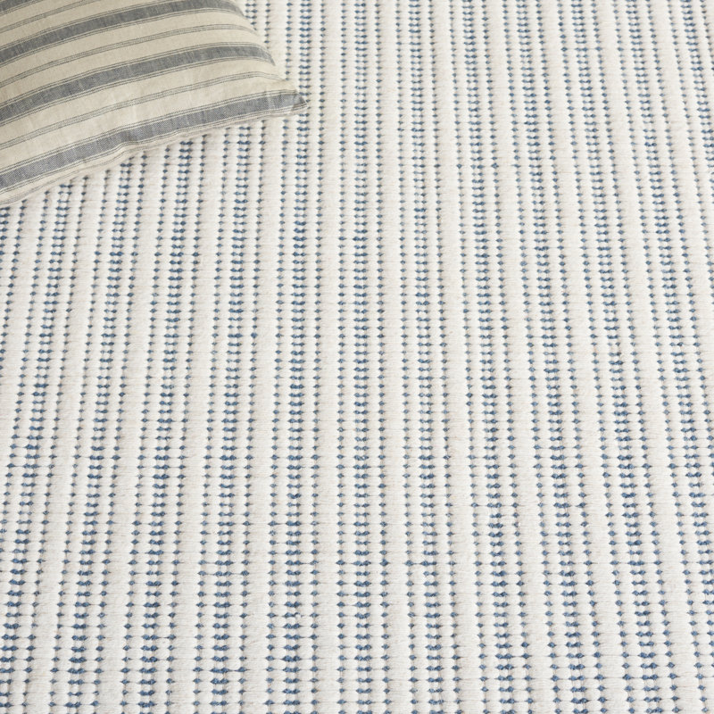 909 Hand Woven Cotton/Wool Striped Rug , Rectangle 6' x 9', Light Blue