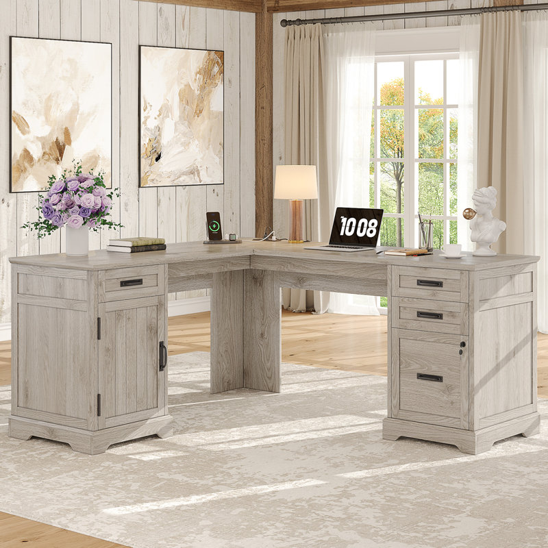 Bureau en L 67 po Farmhouse, Gris / Gris