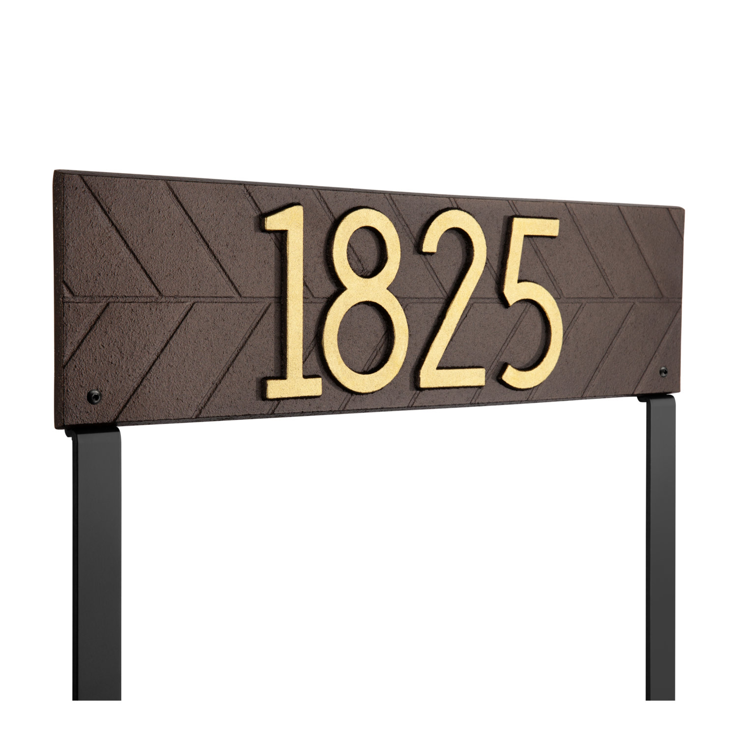 Mid-Century Modern Lawn Address Plaque, Yes, Aged Bronze/Gold