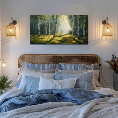 Wall Art Forest Scenery Wall Art Landscape Pictures Green Birch Tree Canvas Print Beautiful Painting Decor For Living Room Mountain Canvas For Home Of