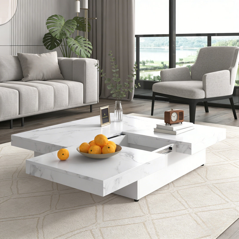 Table basse 39,4 "carrée en placage de marbre
