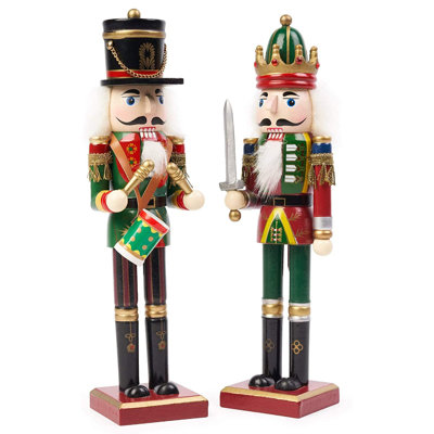 Wooden Christmas Nutcracker Soldier 2 Pieces Figurine Set