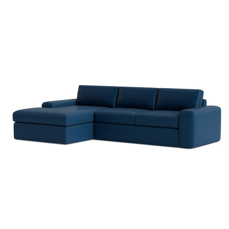 The OG Leather Chaise Sectional, Bison Deep Blue Top Grain Leather, Right Hand Facing