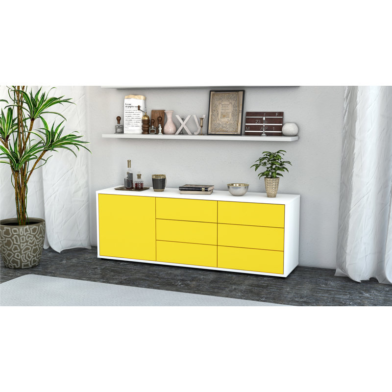 Wyant Unfinished TV Stand for TVs up to 60", Yellow / Matte White