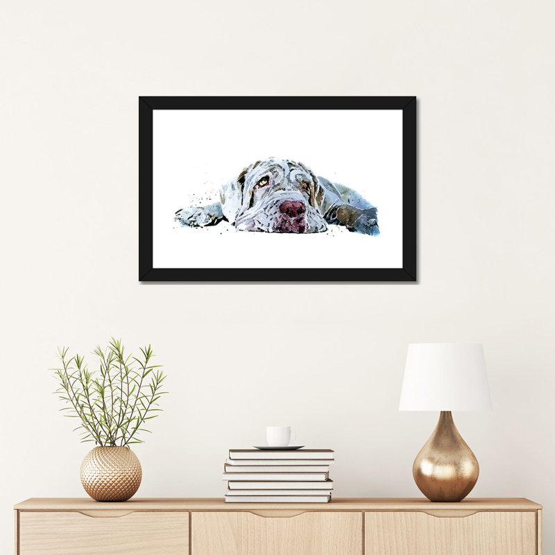 « L’amour du chiot Mastiff » par Edwatercolours-impression, H 16 po x l 24 po x P 1 po, Papier encadré noir, Blanc