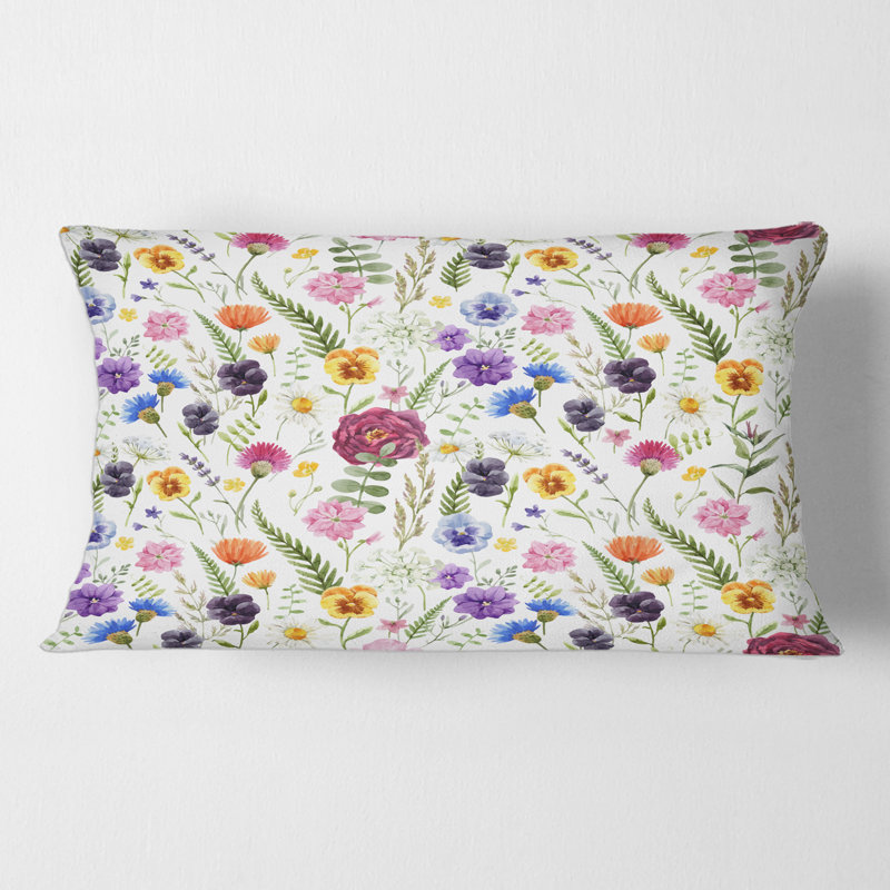 Wildflowers Floral Pattern II Rectangular Pillow Cover & Insert