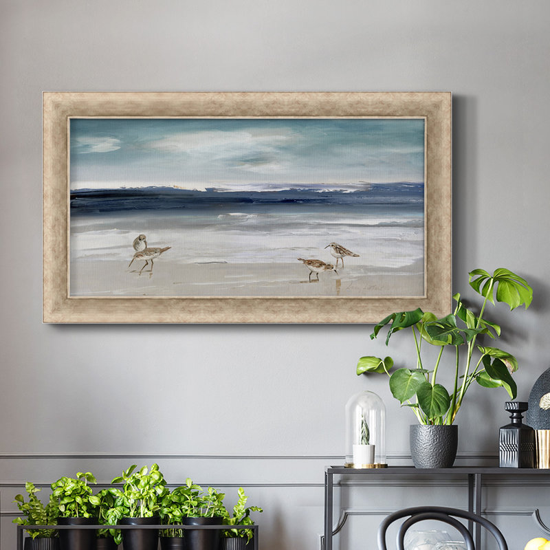 Sandpiper Bay " Sandpiper Bay ", 25" H x 45" W x 1.25" D, Grey Framed Canvas