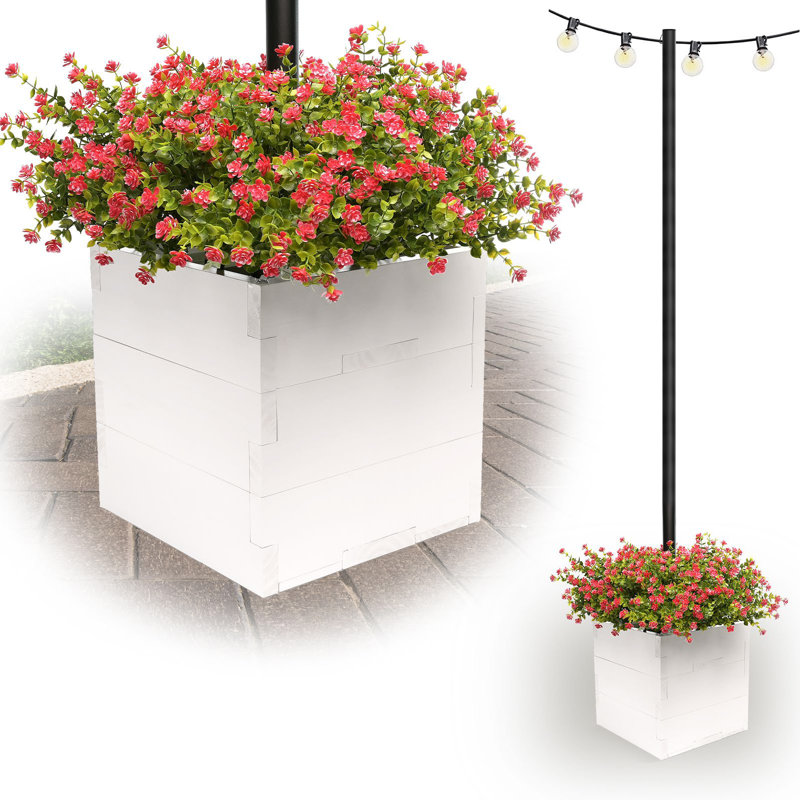 Union Rustic Ilerioluwa Wooden Planter Box with String Light Pole Insert, Classic Stacked Panel Design, Weather-Resistant Finish, Wood Planter Boxes Outdoor, Wooden Planters with Integrated Drainage
