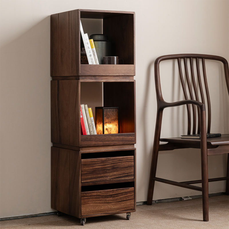 Bibliothèque de rangement moderne style minimaliste en noyer