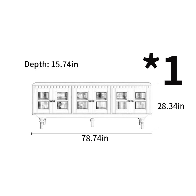 Crédence de rangement en bois massif, H 28,34 po x L 78,74 po x l 15,74 po