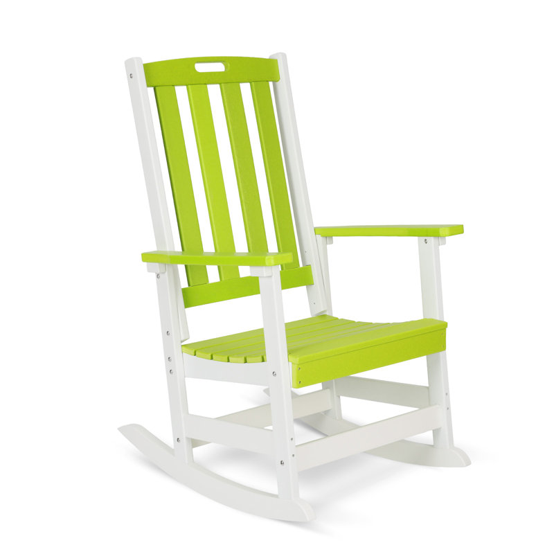 Chaise berçante d'extérieur en PEHD Aoodor, Vert citron et blanc