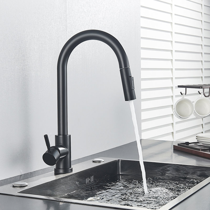 Matte Black Touch Sensor Kitchen Faucet with Pull Down Sprayer, Single Handle High Arc Touch Activated Pull Out Kitchen Faucets