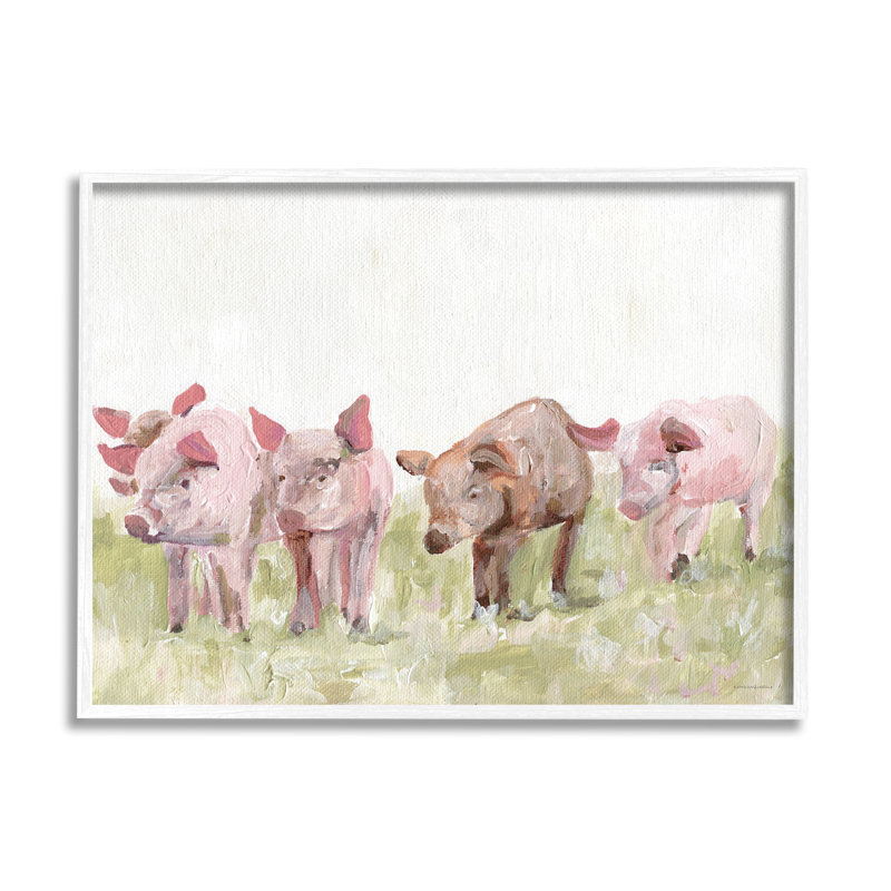 «Pink Baby Pigs», pâturages de pâturages de prairie, art texturé par Kamdon Kreations, L 30 po x H 24 po