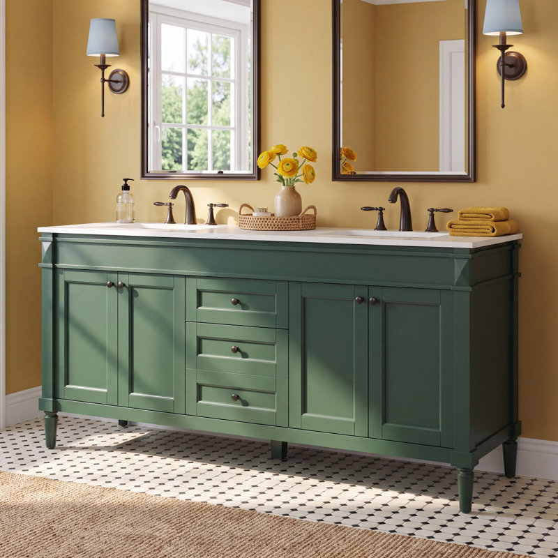 Readington 72 " W Freestanding Standard Free Standing 2 Double Vanity Bathroom Vanity With Engineered Marble Top, Green