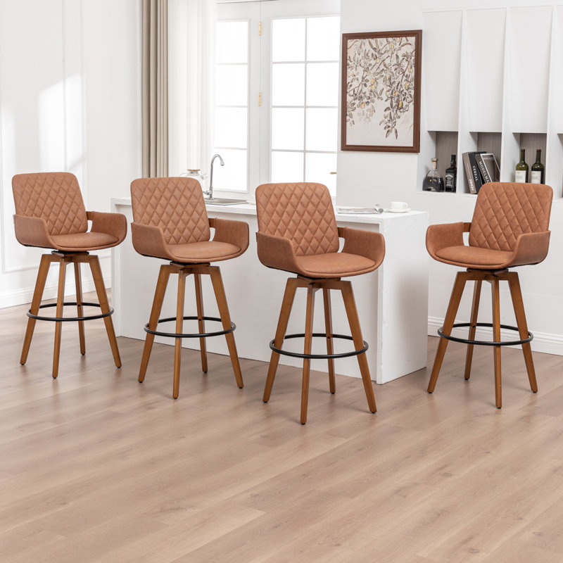 Swivel Upholstered Counter Stool, Brown, 4, Counter Stool 26.5''