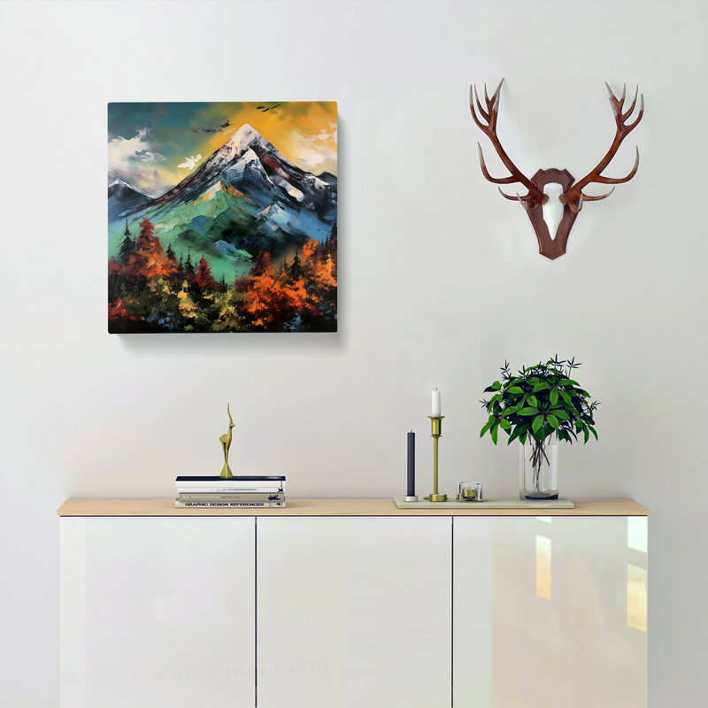 Japanese Mountains Expressionism - No Frame Print, 35cm H x 35cm W x 3cm D