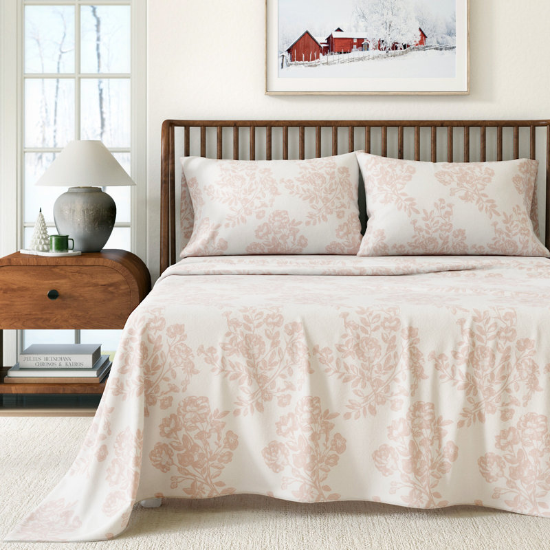 Ensemble de draps 100% flanelle de coton, Toile Blush Pink, Double avec 2 taies d'oreiller