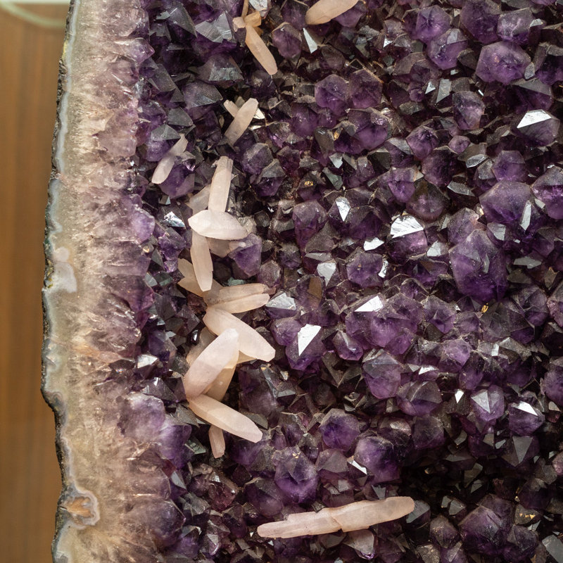 Genuine Large Amethyst Geode With Calcite Crystals From Brazil