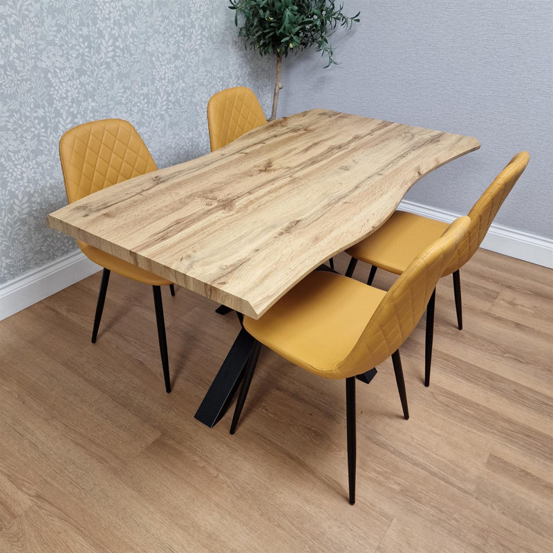 4 - Person Dining Set, Mustard, 75cm H x 140cm W x 80cm D