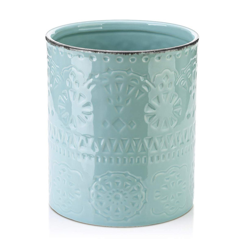 Grand porte-ustensiles, pot à ustensiles de cuisine 7,2 po avec base en liège, Bleu