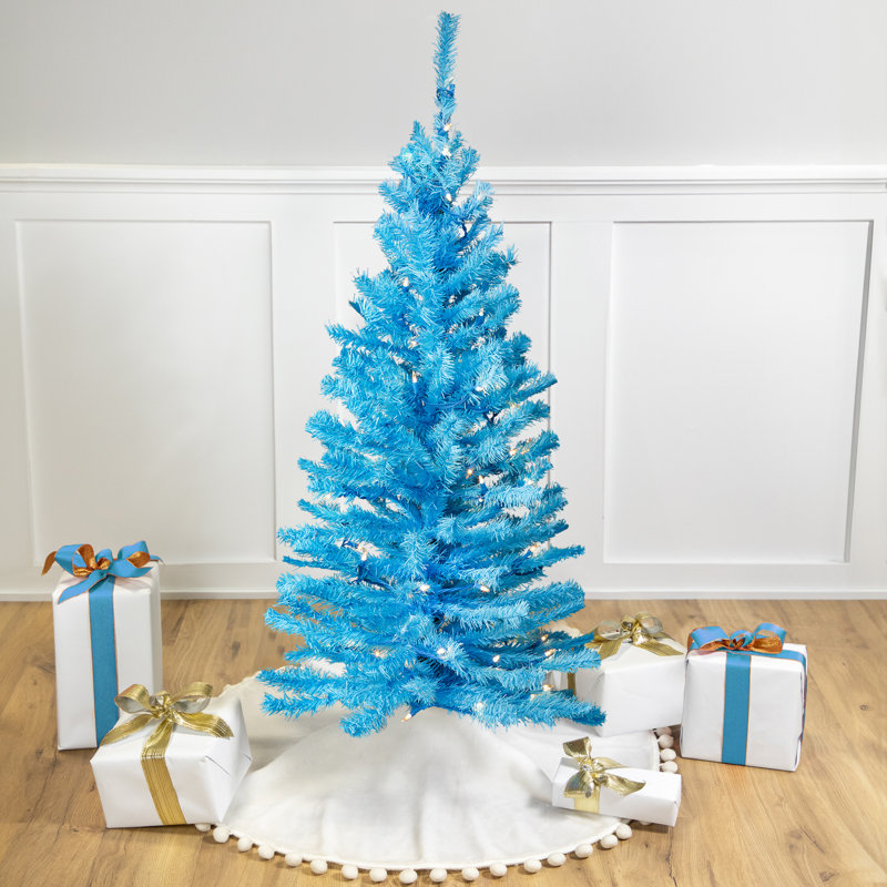 Pre-Lit Medium Pine Artificial Christmas Tree - Sky Blue - Clear Lights, 4'