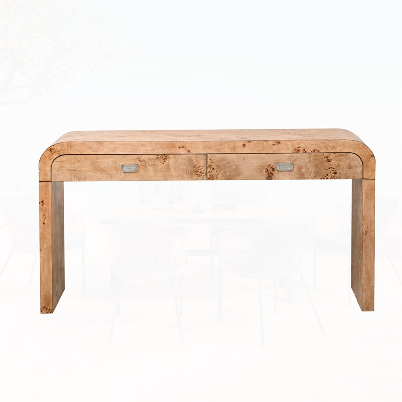 Table d'entrée moderne en placage de bois de ronce avec construction robuste, Bois naturel / brun