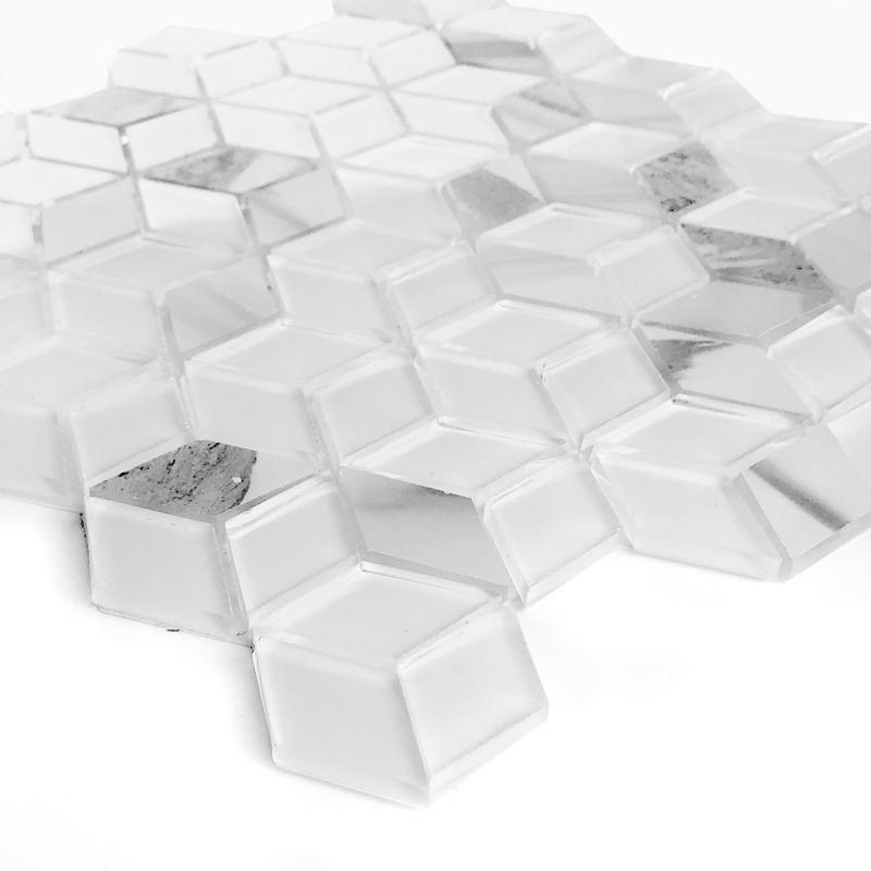 Musico 1.625 in. x 1.875 in. Multifinish Glass Mirror Straight Edge Diamond Cubed Mosaic Decorative Kitchen & Bathroom Wall Tile