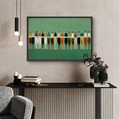 Back View Jockey Lineup with Horses on Green Field Art - Pictures Framed Canvas Print Wall Art