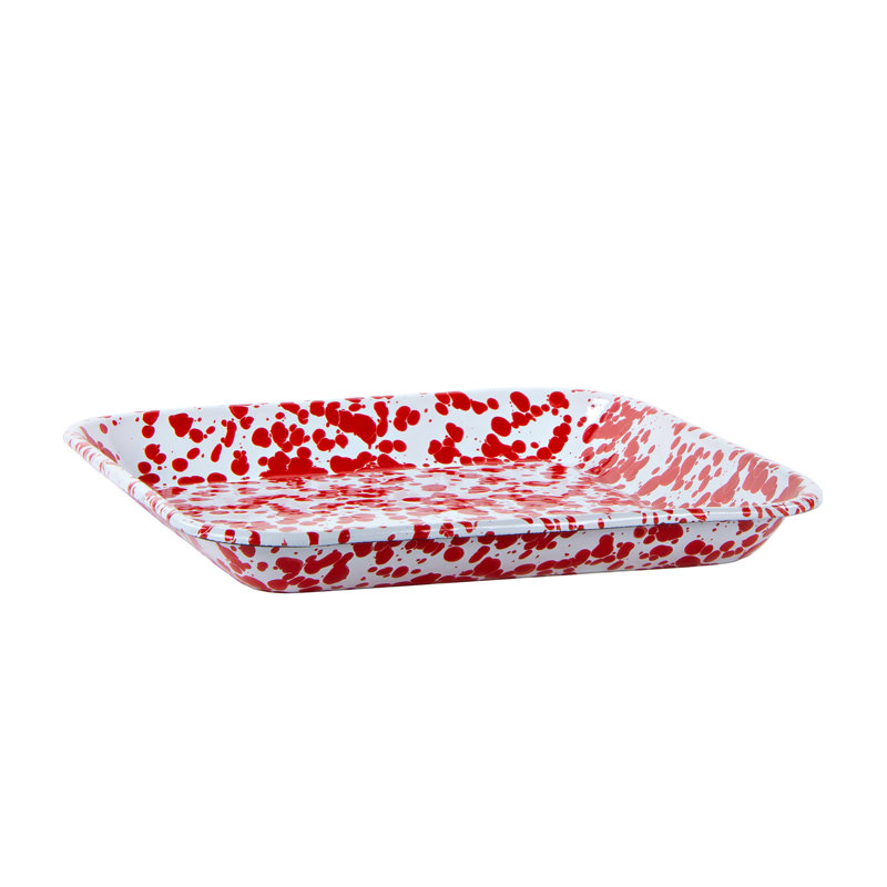 Set of 2 Red Swirl Enamel Square Trays